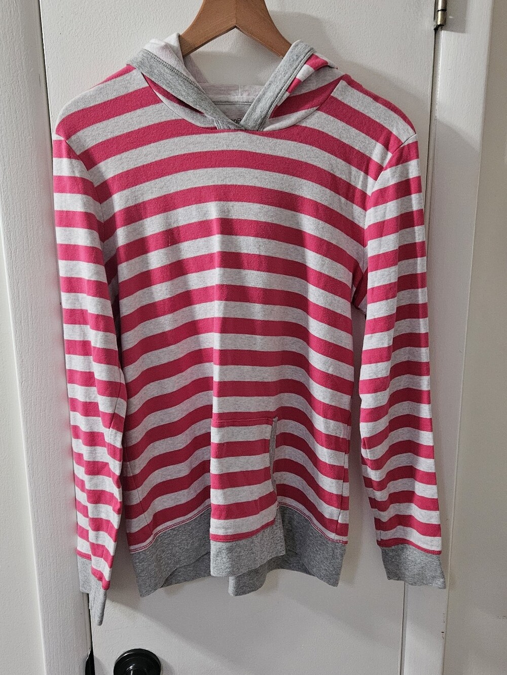 GAP Striped Pink and Gray Hooded Pullover